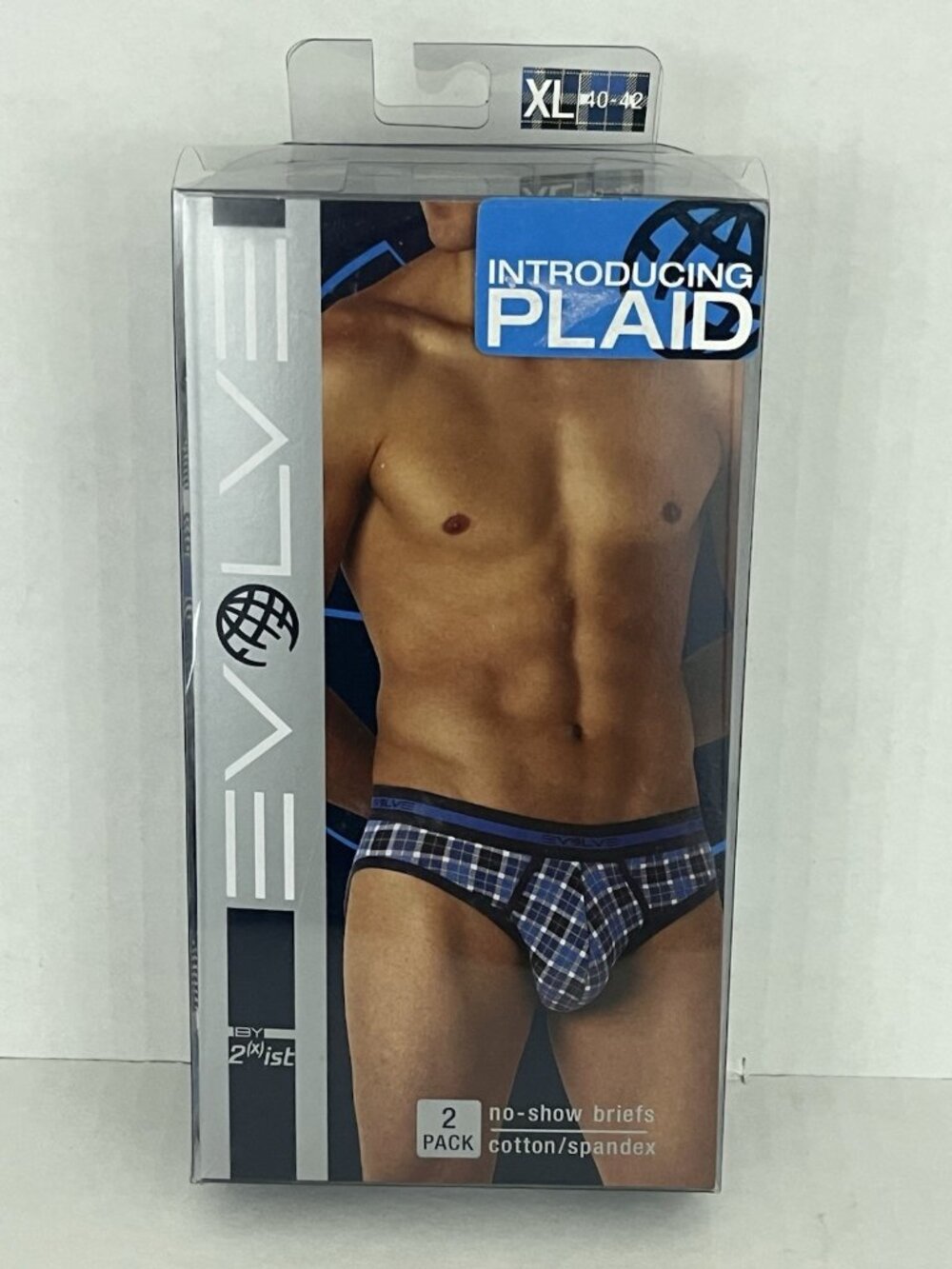 Evolve 2xist No Show Briefs 2pk Plaid Cotton Spandex Men's XL 40-42 NEW